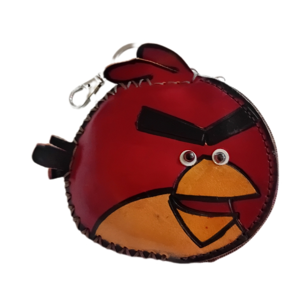 Red and Orange Bird Leather Coin Pouch